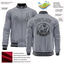 Load image into Gallery viewer, Custom Gray Black Bomber Varsity Letterman Zipper Jacket