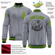 Load image into Gallery viewer, Custom Gray Neon Green-Black Bomber Varsity Letterman Zipper Jacket