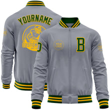 Load image into Gallery viewer, Custom Gray Green-Gold Bomber Varsity Letterman Zipper Jacket