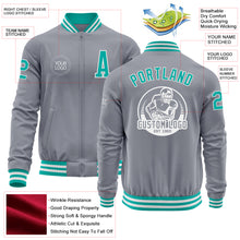 Load image into Gallery viewer, Custom Gray Aqua-White Bomber Varsity Letterman Zipper Jacket
