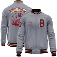 Load image into Gallery viewer, Custom Gray Crimson Black-City Cream Bomber Varsity Letterman Zipper Jacket