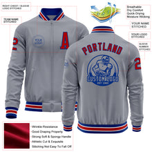 Load image into Gallery viewer, Custom Gray Red-Royal Bomber Varsity Letterman Zipper Jacket