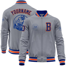 Load image into Gallery viewer, Custom Gray Royal-Orange Bomber Varsity Letterman Zipper Jacket