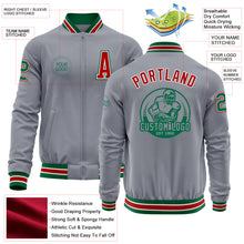 Load image into Gallery viewer, Custom Gray Kelly Green-Red Bomber Varsity Letterman Zipper Jacket