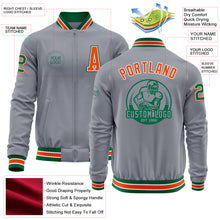 Load image into Gallery viewer, Custom Gray Kelly Green-Orange Bomber Varsity Letterman Zipper Jacket