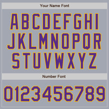 Load image into Gallery viewer, Custom Gray Purple-Gold Bomber Varsity Letterman Zipper Jacket