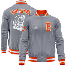 Load image into Gallery viewer, Custom Gray Orange-White Bomber Varsity Letterman Zipper Jacket