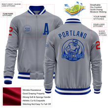 Load image into Gallery viewer, Custom Gray Red-Royal Bomber Varsity Letterman Zipper Jacket