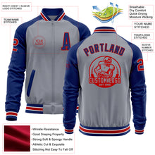 Load image into Gallery viewer, Custom Gray Red-Royal Bomber Varsity Letterman Two Tone Zipper Jacket