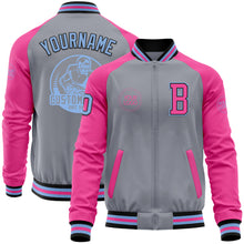 Load image into Gallery viewer, Custom Gray Light Blue Black-Pink Bomber Varsity Letterman Two Tone Zipper Jacket