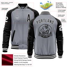 Load image into Gallery viewer, Custom Gray White-Black Bomber Varsity Letterman Two Tone Zipper Jacket
