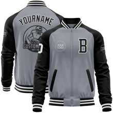 Load image into Gallery viewer, Custom Gray White-Black Bomber Varsity Letterman Two Tone Zipper Jacket