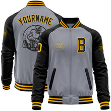 Load image into Gallery viewer, Custom Gray Gold-Black Bomber Varsity Letterman Two Tone Zipper Jacket