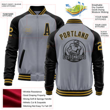 Load image into Gallery viewer, Custom Gray Old Gold-Black Bomber Varsity Letterman Two Tone Zipper Jacket