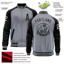 Load image into Gallery viewer, Custom Gray Black Bomber Varsity Letterman Two Tone Zipper Jacket