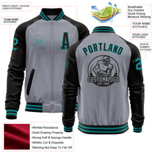 Load image into Gallery viewer, Custom Gray Teal-Black Bomber Varsity Letterman Two Tone Zipper Jacket