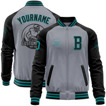 Load image into Gallery viewer, Custom Gray Teal-Black Bomber Varsity Letterman Two Tone Zipper Jacket