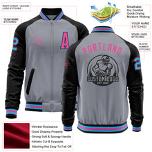 Load image into Gallery viewer, Custom Gray Sky Blue Black-Pink Bomber Varsity Letterman Two Tone Zipper Jacket