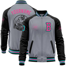 Load image into Gallery viewer, Custom Gray Aqua Black-Pink Bomber Varsity Letterman Two Tone Zipper Jacket