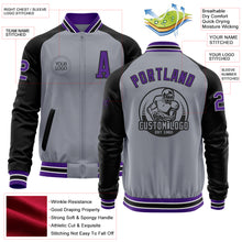 Load image into Gallery viewer, Custom Gray Purple-Black Bomber Varsity Letterman Two Tone Zipper Jacket