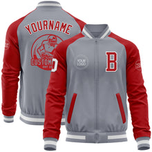 Load image into Gallery viewer, Custom Gray White-Red Bomber Varsity Letterman Two Tone Zipper Jacket