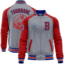 Load image into Gallery viewer, Custom Gray Royal-Red Bomber Varsity Letterman Two Tone Zipper Jacket