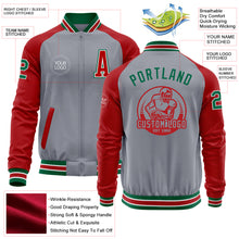 Load image into Gallery viewer, Custom Gray Kelly Green-Red Bomber Varsity Letterman Two Tone Zipper Jacket