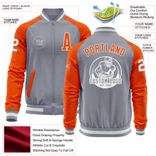 Load image into Gallery viewer, Custom Gray White-Orange Bomber Varsity Letterman Two Tone Zipper Jacket