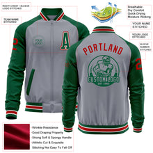 Load image into Gallery viewer, Custom Gray Red-Kelly Green Varsity Letterman Two Tone Zipper Jacket