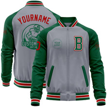 Load image into Gallery viewer, Custom Gray Red-Kelly Green Varsity Letterman Two Tone Zipper Jacket