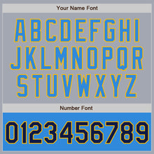 Load image into Gallery viewer, Custom Gray Navy Gold-Powder Blue Varsity Letterman Two Tone Zipper Jacket