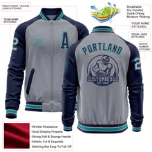 Load image into Gallery viewer, Custom Gray Navy-Teal Varsity Letterman Two Tone Zipper Jacket