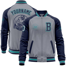 Load image into Gallery viewer, Custom Gray Navy-Teal Varsity Letterman Two Tone Zipper Jacket