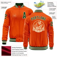 Load image into Gallery viewer, Custom Orange Green-Cream Bomber Varsity Letterman Zipper Jacket