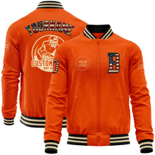 Load image into Gallery viewer, Custom Orange Vintage USA Flag Black-Cream Bomber Varsity Letterman Zipper Jacket