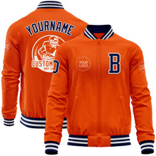 Load image into Gallery viewer, Custom Orange Navy-White Bomber Varsity Letterman Zipper Jacket