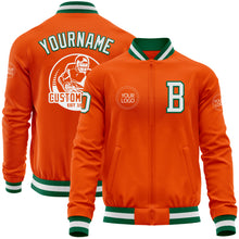 Load image into Gallery viewer, Custom Orange White-Kelly Green Bomber Varsity Letterman Zipper Jacket