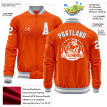 Load image into Gallery viewer, Custom Orange White-Gray Bomber Varsity Letterman Zipper Jacket