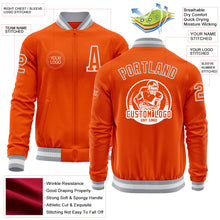 Load image into Gallery viewer, Custom Orange White-Gray Bomber Varsity Letterman Zipper Jacket