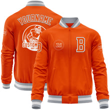 Load image into Gallery viewer, Custom Orange White-Gray Bomber Varsity Letterman Zipper Jacket