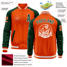 Load image into Gallery viewer, Custom Orange White-Green Bomber Varsity Letterman Two Tone Zipper Jacket