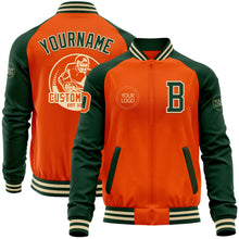 Load image into Gallery viewer, Custom Orange Cream-Green Bomber Varsity Letterman Two Tone Zipper Jacket