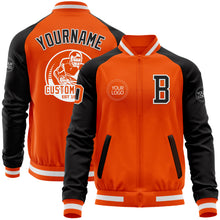 Load image into Gallery viewer, Custom Orange White-Black Bomber Varsity Letterman Two Tone Zipper Jacket