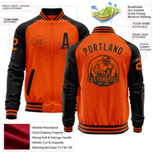 Load image into Gallery viewer, Custom Orange Black Bomber Varsity Letterman Two Tone Zipper Jacket