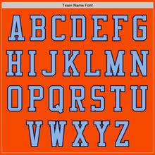 Load image into Gallery viewer, Custom Orange Navy-Light Blue Bomber Varsity Letterman Two Tone Zipper Jacket