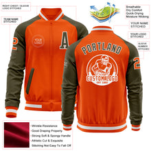 Load image into Gallery viewer, Custom Orange White-Olive Bomber Varsity Letterman Two Tone Zipper Jacket