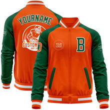 Load image into Gallery viewer, Custom Orange White-Kelly Green Bomber Varsity Letterman Two Tone Zipper Jacket