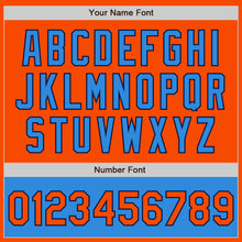 Load image into Gallery viewer, Custom Orange Navy-Powder Blue Bomber Varsity Letterman Two Tone Zipper Jacket