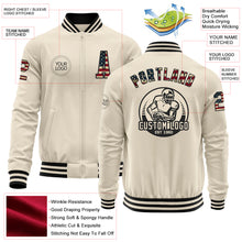 Load image into Gallery viewer, Custom Cream Vintage USA Flag-Black Bomber Varsity Letterman Zipper Jacket