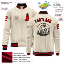 Load image into Gallery viewer, Custom Cream Red-Black Bomber Varsity Letterman Zipper Jacket